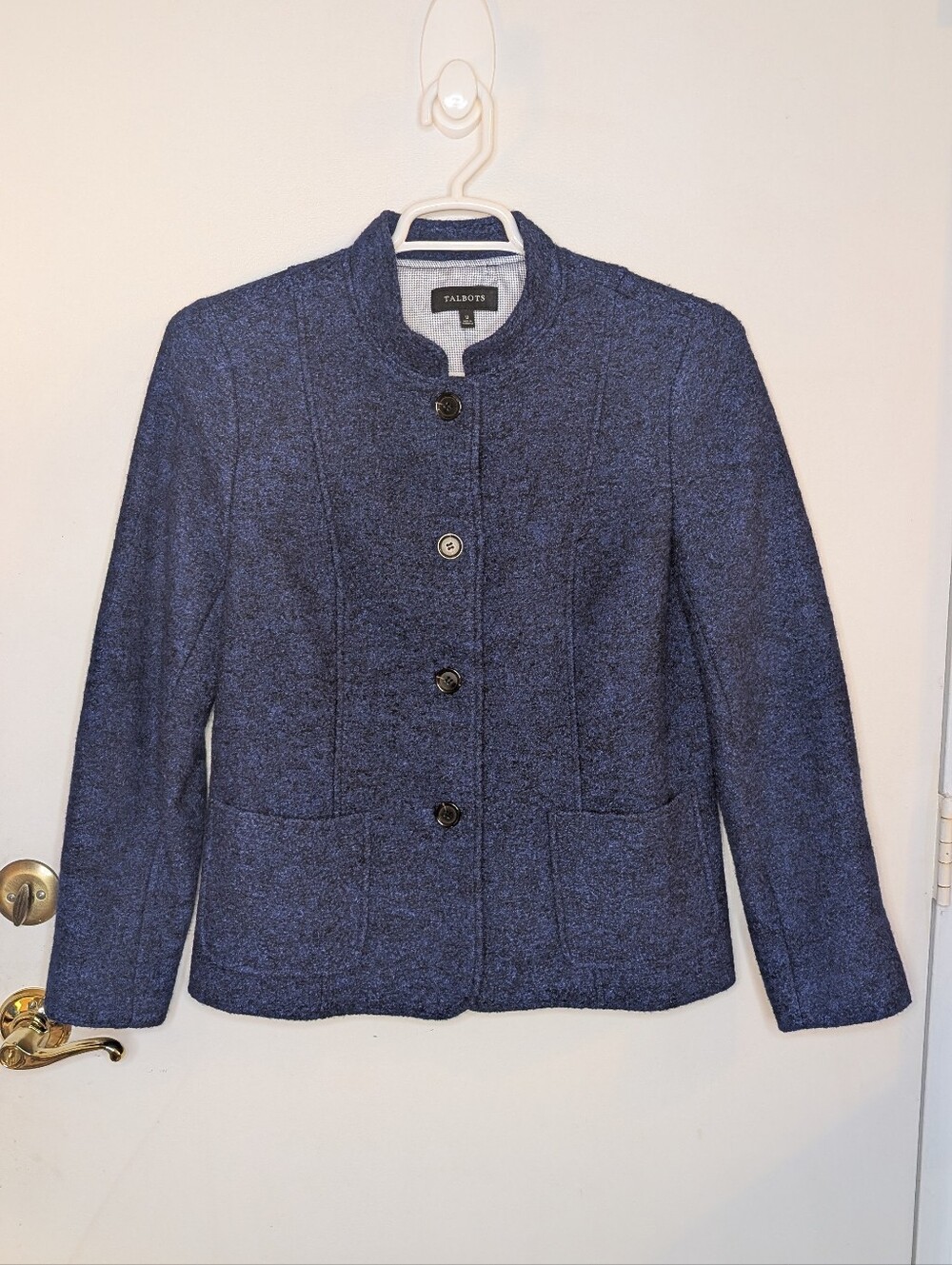 Talbots Navy Wool Blend Button-Front Blazer Size 12 Like New